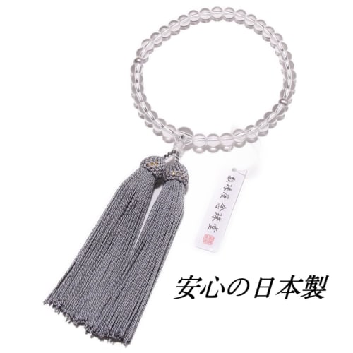 Nenjudo: "Genuine Quartz and Freshwater Pearls, with a Prayer Beads Bag and Silk Tassel." Made In Japan, Handmade Prayer Beads for Women, Suitable for