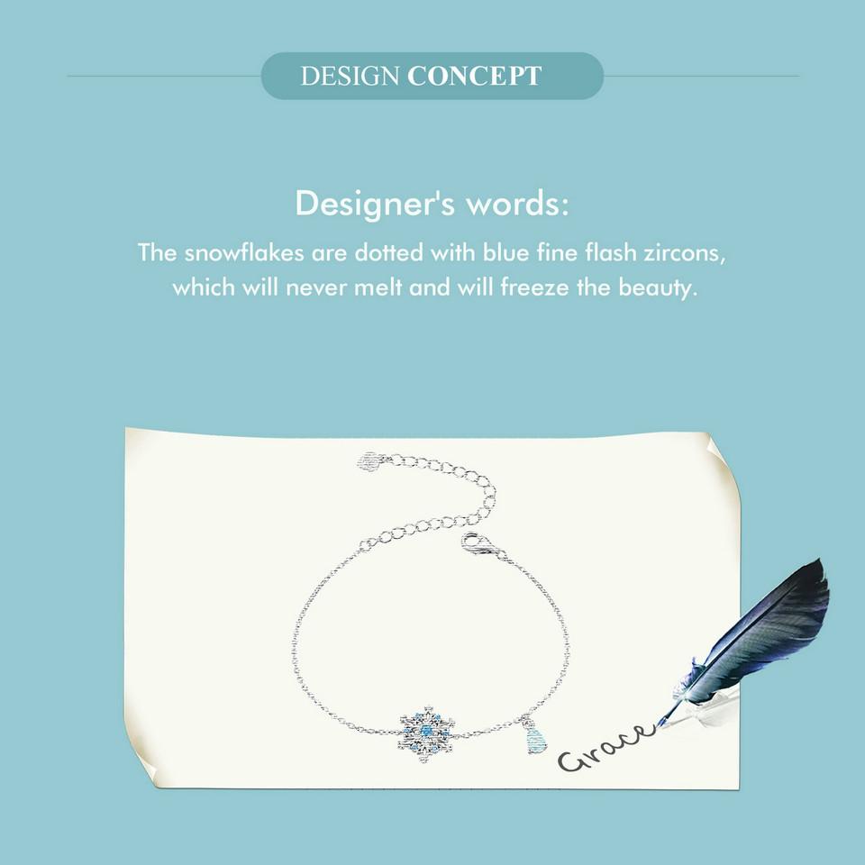 WOSTU Pulseira Floco de Neve Prata de Lei 925 Elo Cadeia Flor de Gelo Banhada a Platina para Mulheres Joias