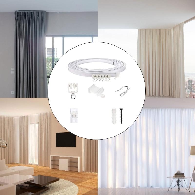 5 Meter Ceiling Curtain Track Kits with Rollers Hook and Brackets Flexible Bendable Rails Accessories for Home Decors