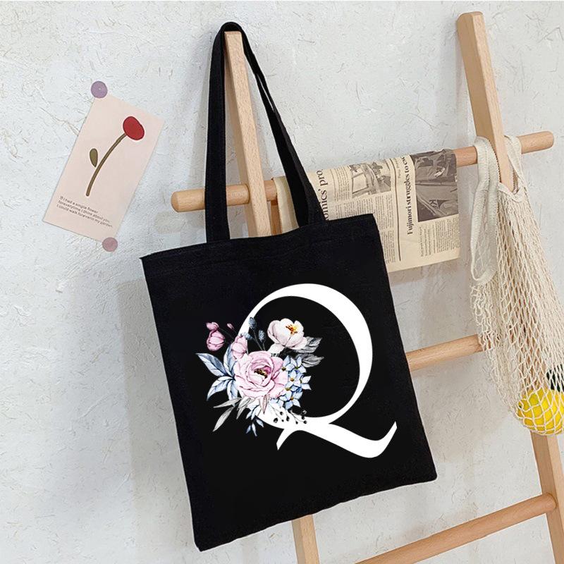 Alphabet24 Letter Print Student Portable Canvas Bag Tote Bag Large Capacity Messenger Bag