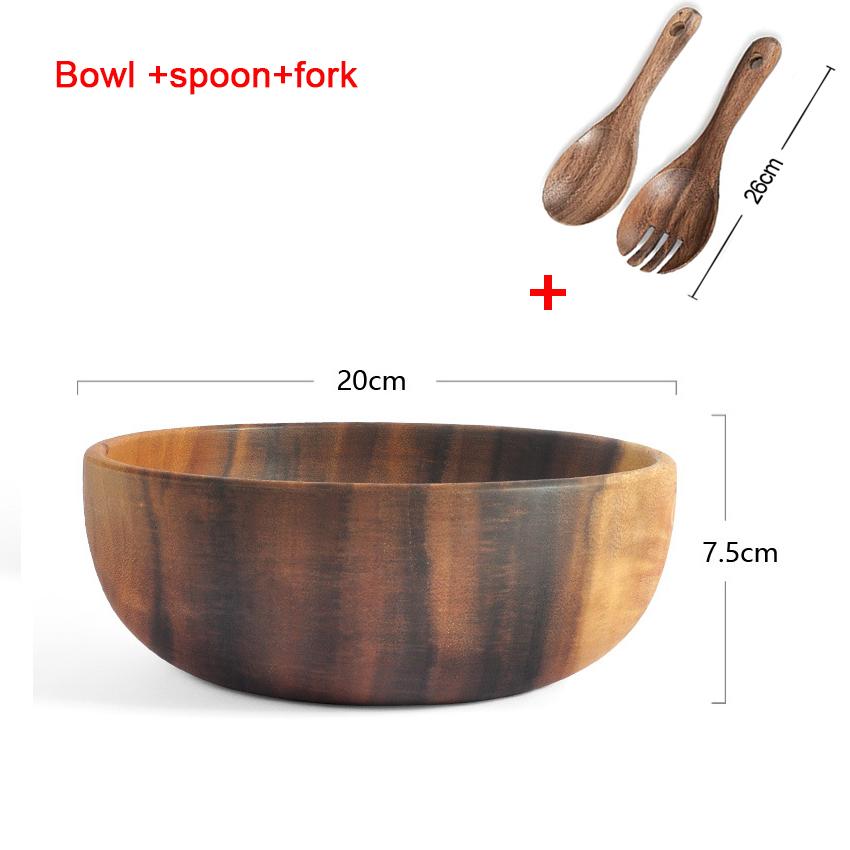 Acacia Wooden Bowl Japanese Style Wooden Tableware Household and Basin Fruit Plate Salad Bowl Whole Wooden Soup Bowl