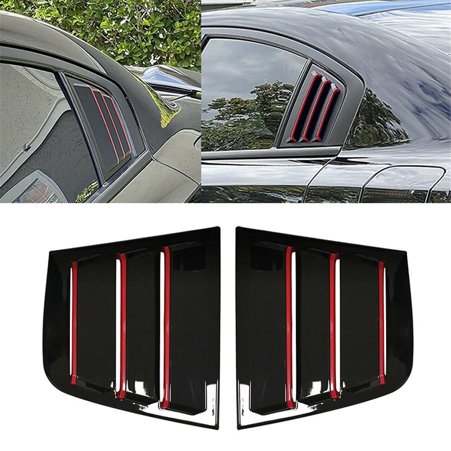 Black+Red Rear Side Window Shutter Louver Cover Trim For Dodge Charger 2011-2021