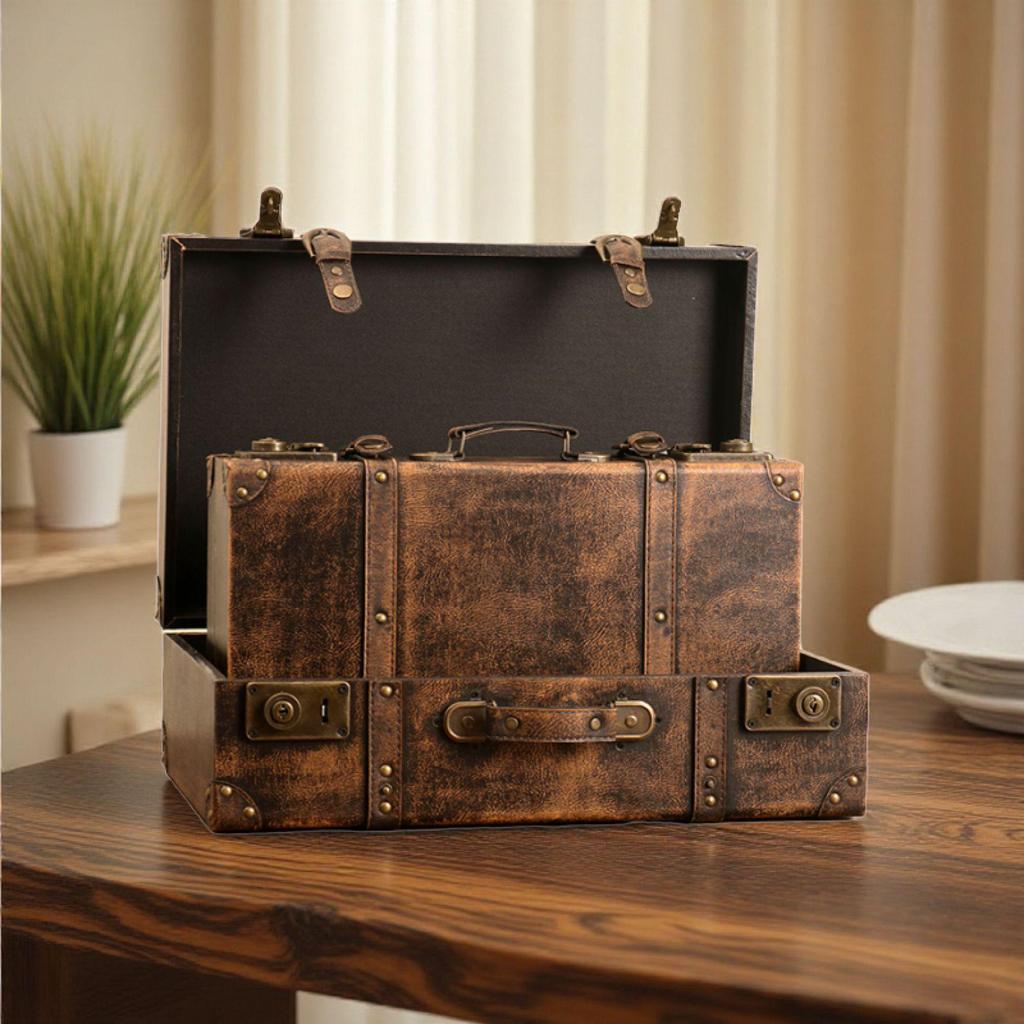 Vintage European Leather & Wood Handbag - Nostalgic Display & Storage Box