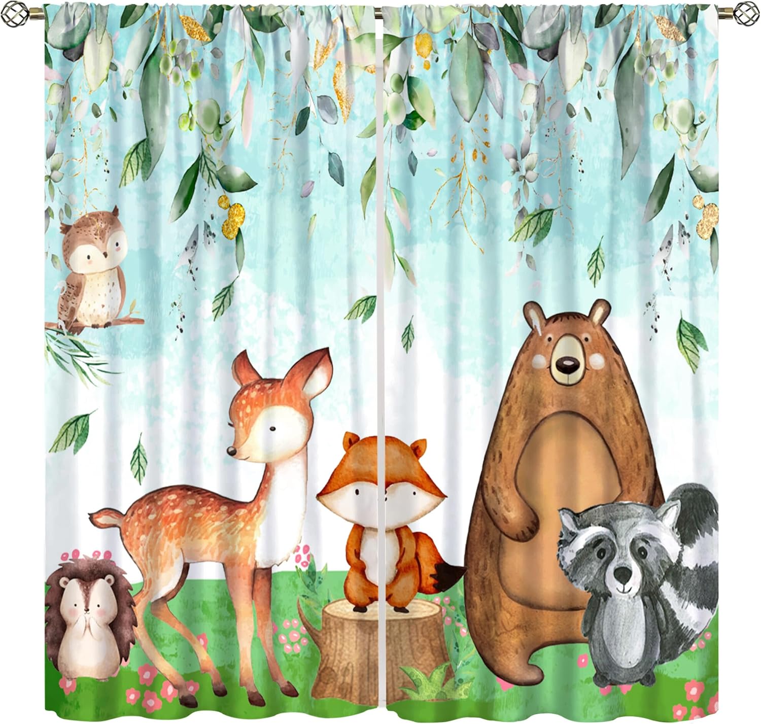 Forest Friends  Curtains – Watercolor Deer, Fox & Bear Design, 2 Panels for Kids  Room or Nursery 60×150cm