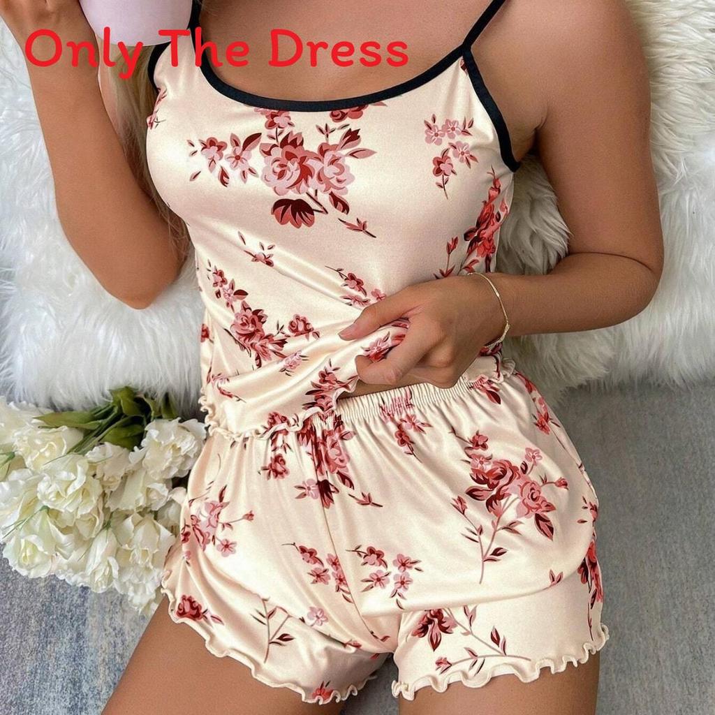 Sleepwear Set For Women Polyester Floral Short Sleeve Lounge And Sleepwear For Summer Relaxation