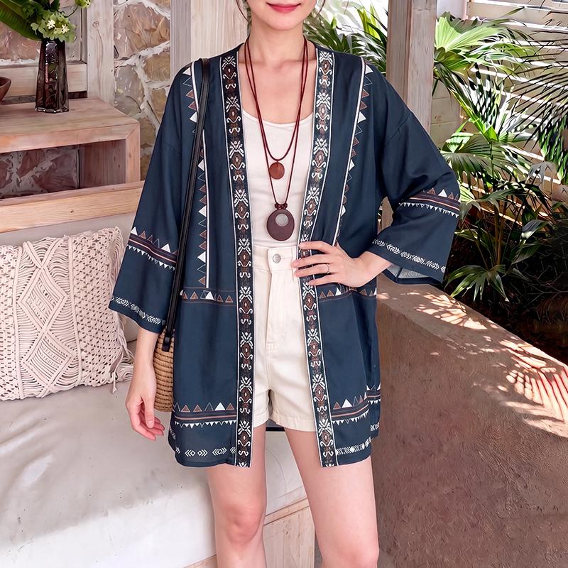 ZANZEA Womens Casual Open Front V-Neck 3/4 Sleeve Beach Cover Up Cardigan Blouse