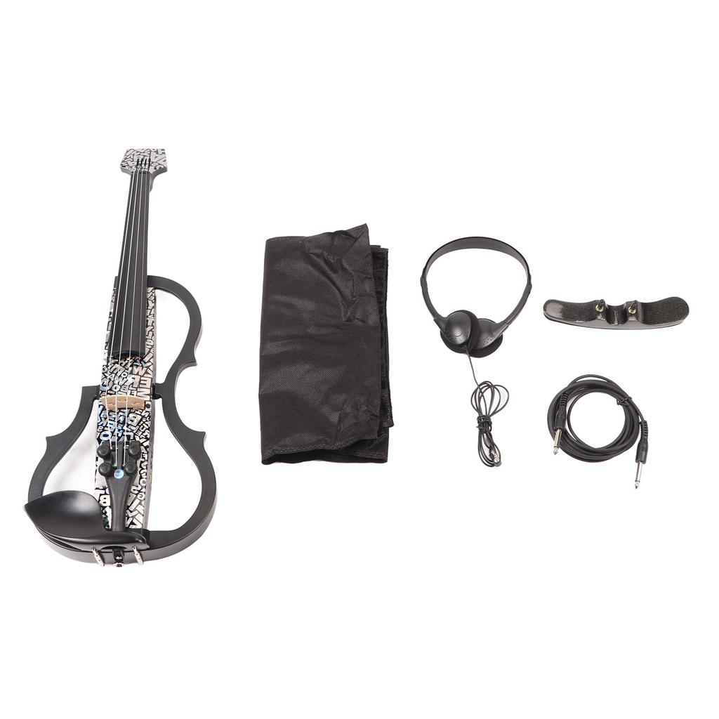 Electric Violin 4 4 Full Size Silent Carbon Fibre with Maple Fittings White Letters Pattern Beginners Practice Playing