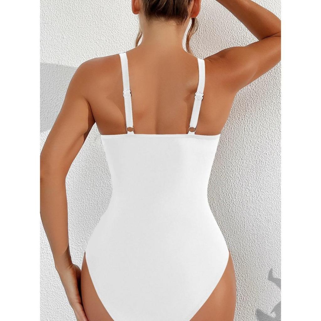 Solid One-piece Swimsuit Women Deep V-neck Removable Bra Plain Monokinis New Summer Beach Swimwear Swimsuit Female