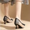 Pointy High Heels Women's Shoes Spring and Summer New Style with Bow Mesh Fine Heels Fashion Shoes Breathable Women's Net Shoes