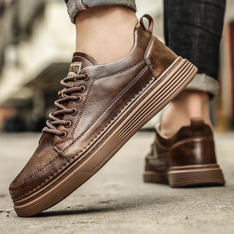 

Мужская обувь на шнуровке, модная повседневная обувь, кожаные туфли, рабочая обувь ручной работы, деловые повседневные кроссовки, мужские туфли на плоской подошве 39-44 44 коричневый