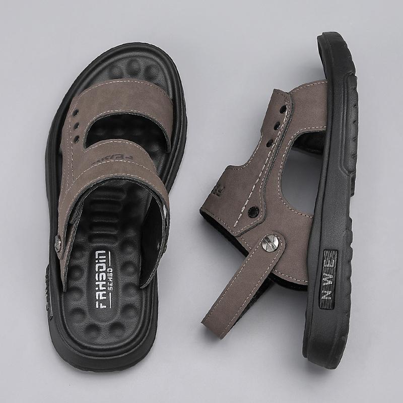 Léto Muži Kožené sandály Volný čas Letní boty Mužské Plážové boty Pohodlné Pánské Boty Outdoor Muži Římské sandály Žabky Pantofle Skluzavky