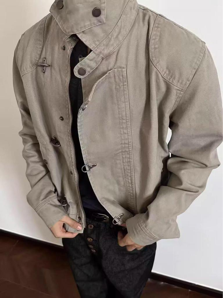 Men's High-End Retro Motorcycle Jacket – Autumn/Winter Vibe, High Street Trend Style Utility Outerwear