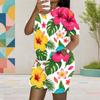 Women Plus Size White Floral Printed Round Neck Short Sleeve Top And Pocket Shorts Two Piece Set