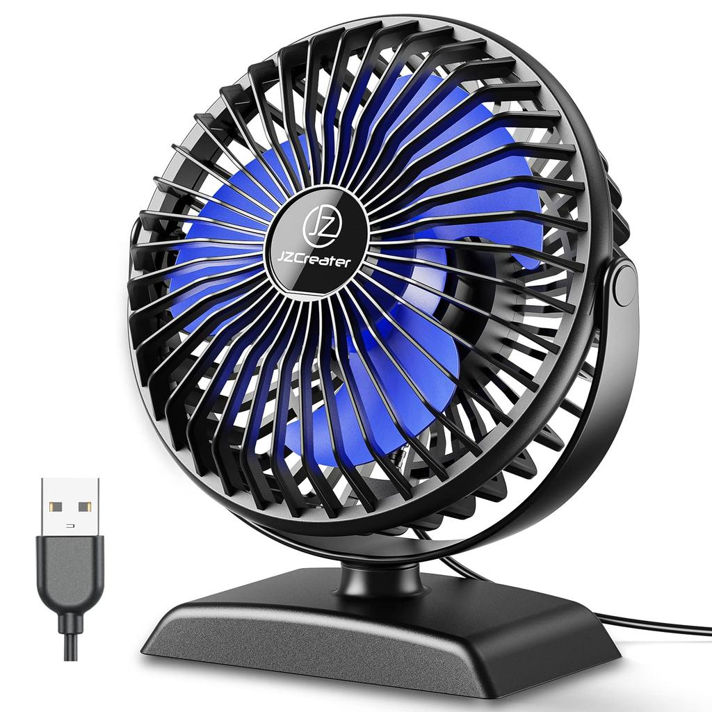 JZCreater Quiet USB Desk Fan with Angle 3 Speed USB Mini Heatstroke Suitable for and Car 360° Adjustment, Settings, Ultra-Low Noise, Powered,