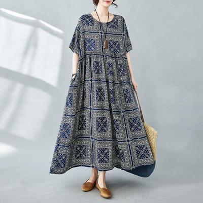 Short Sleeve Plus Size Cotton Vintage Floral New In Dresses for Women Casual Loose Long Summer