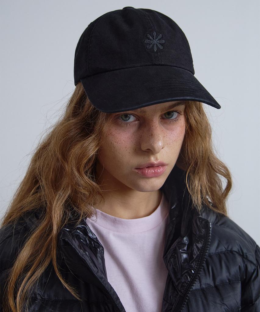 Olai [Unisex Big Size Small Fit] Washed Cotton Logo Ball Cap_All Black