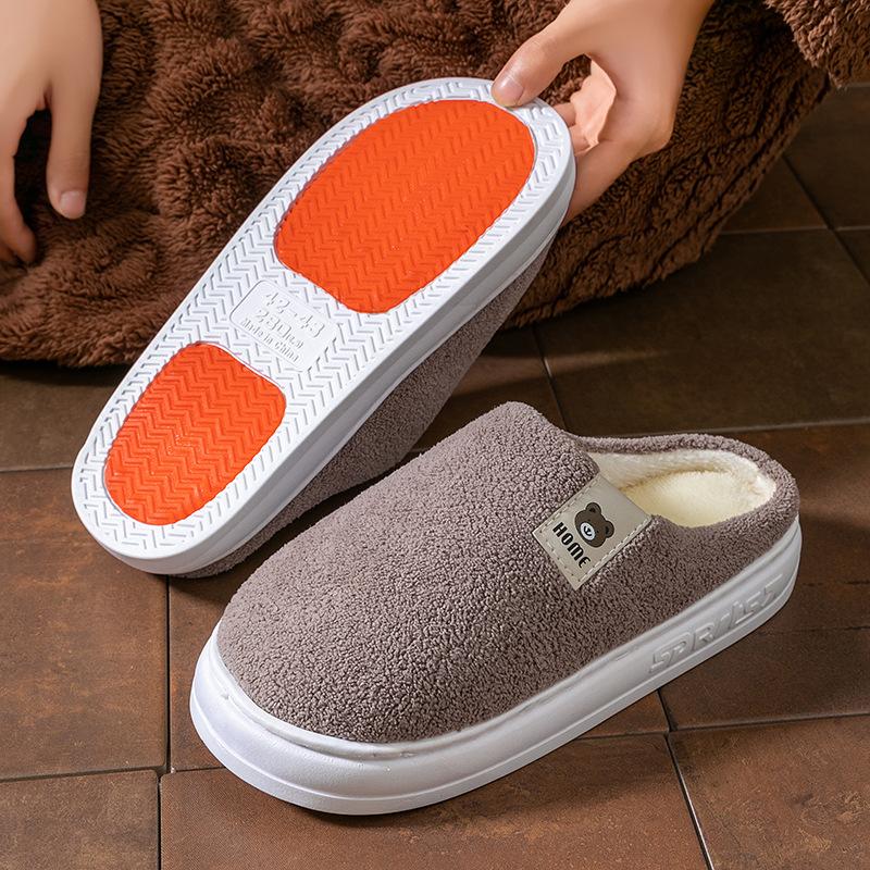 

Non-slip bottom thermal cotton slippers winter home piled thickened couple cartoon bear plush slippers 44-45