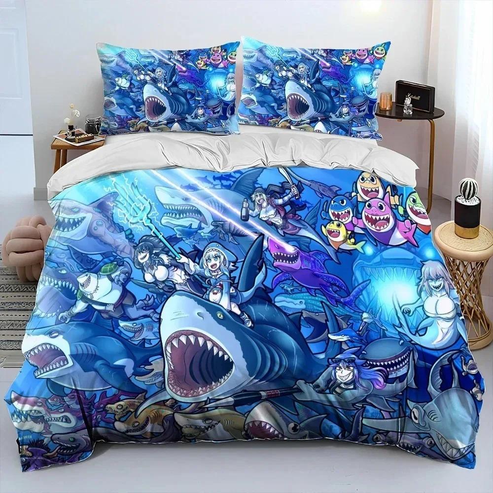 Cute Gawr Gura Hololive Anime Shark Bedding Set Bedroom Soft Modern Bedspreads Comefortable Duvet Cover Quilt Cover Pillowcase