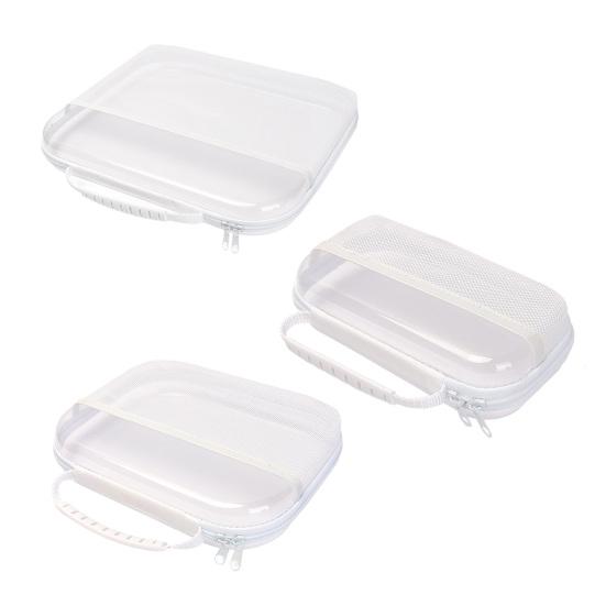 Transparente wasserdichte Kulturtasche Hartschalen-Aufbewahrungskoffer mit Netztasche Reise-Organizer mit Griff Trocken-Nass-Trennung