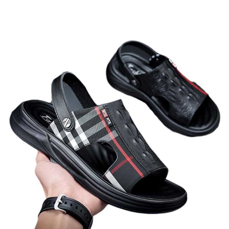 Sandalen Herren Plateau Offene Zehen Herren Strandschuhe Weiche Sohle Mode Große Größe Outdoor Leder Lässige Pantoletten Herrenschuhe