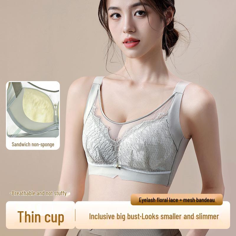 Lace Bandeau Breathable Thin Adjustable Large Cup Bra CD