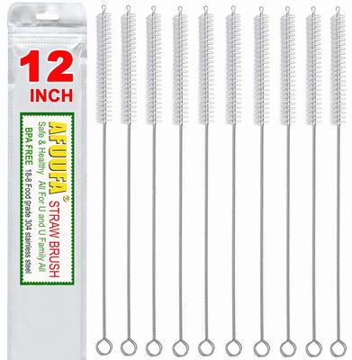 Escova de Palha AFUUFA 10 12mm para Múltiplos Canudos Cabo de Aço Inoxidável de Nylon Jogo de Escovas de Palha, Peças, Extensão de 12 Polegadas, Diâmetro, Tamanhos, Cerdas,