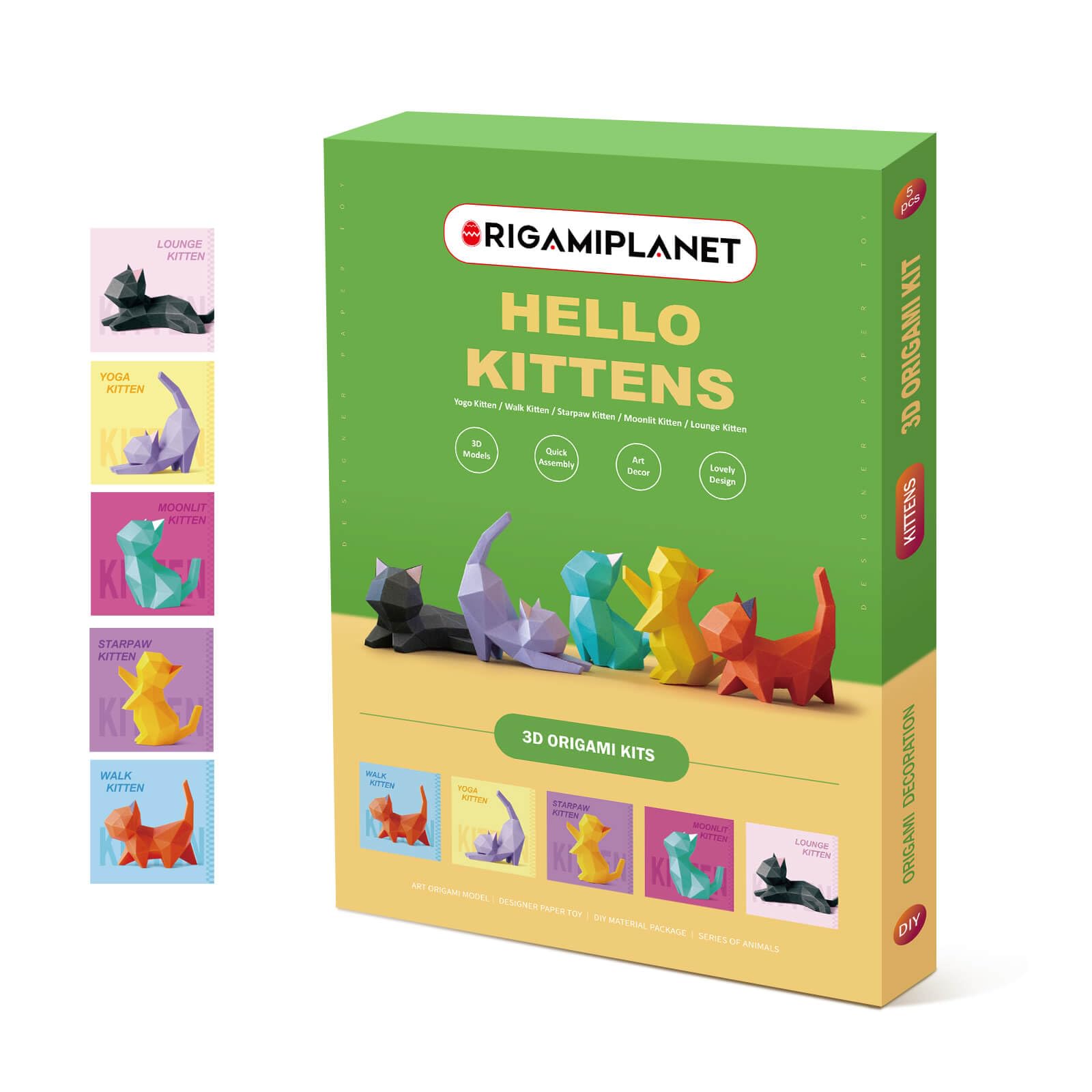 

ORIGAMIPLANET Hello Kittens 3D Origami Paper Craft Gift Set 3D Cute Cat Origami Animal Paper Sculptures for Teens Adults Perfect DIY Art Gift for and