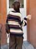 Women's Winter Retro Striped Sweater - Color Block Round Neck Pullover, Casual Loose Knitwear