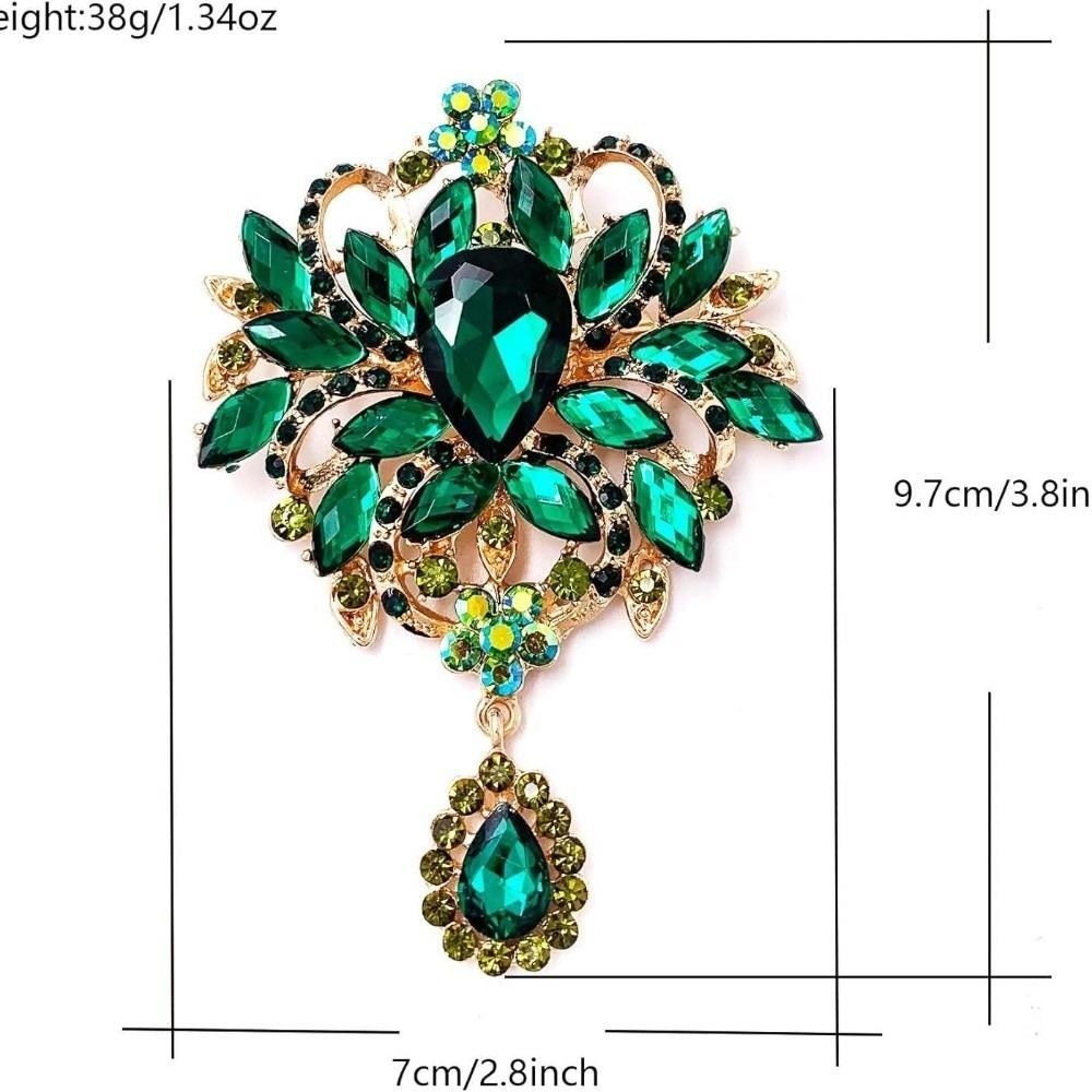 Large Crystal Rhinestone Brooch Water-drop Dangle Brooch Elegant Crystal Brooch Evening Gown