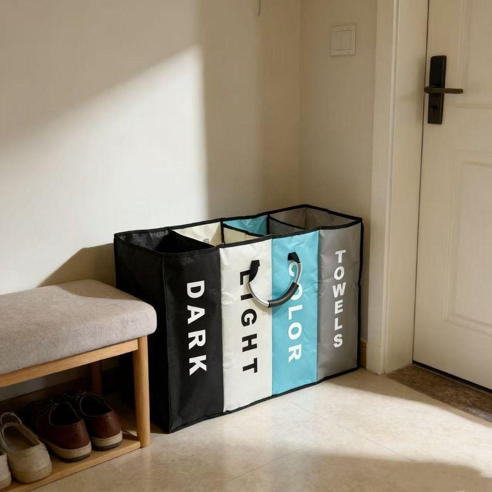 Large Capacity 4 Grids Dirty Clothes Basket Folding Miscellaneous Storage Bag  Dormitory