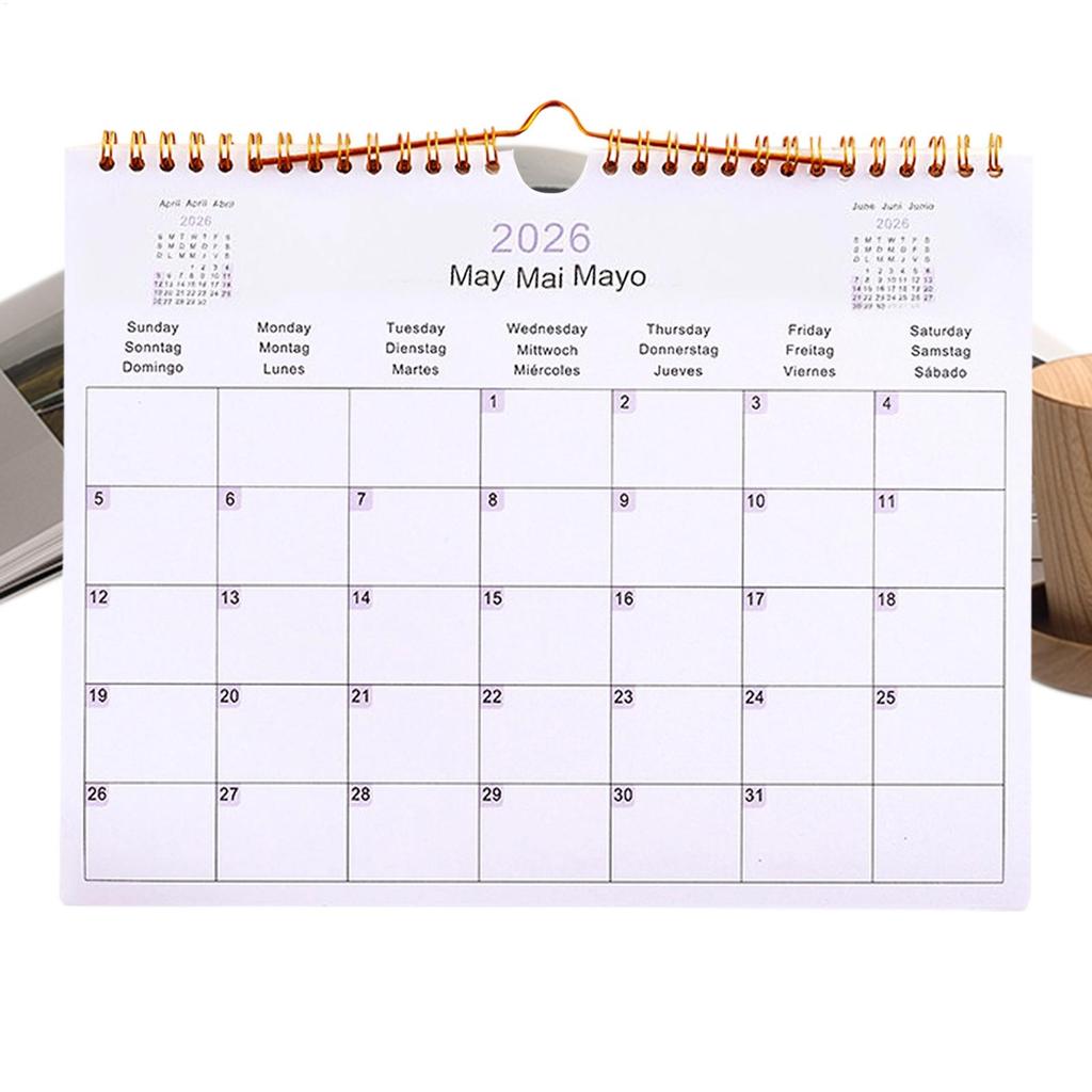 2026 Kalender 12 Monate Mehrsprachiger Spiral-Wandkalender Moderner Dekorativer Planer für Schlafzimmer Wohnheim Wohnung Familie Schule