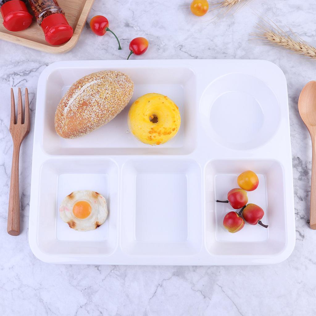 Anti-Fall Plastic Separating Dish Divided Compartments Plate for Fruits Steak Breakfast Family Restaurant Dessert Shop White