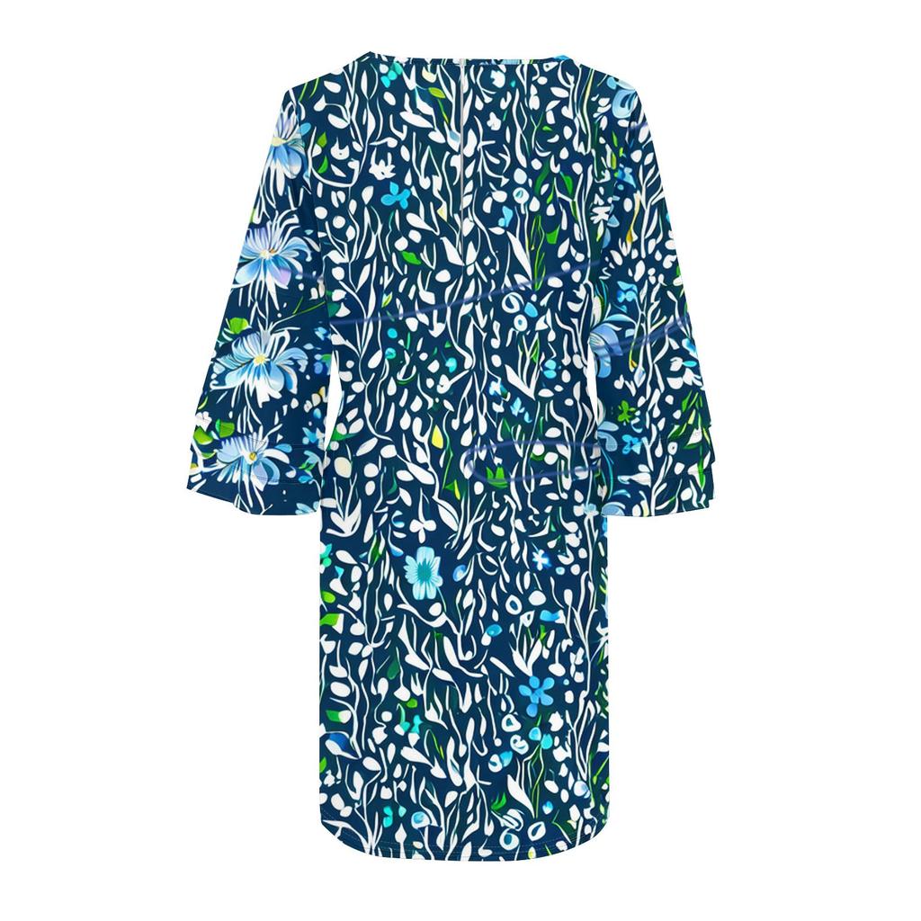Women's Fashion Casual Round Neck Three-quarter Sleeve Midi Dress