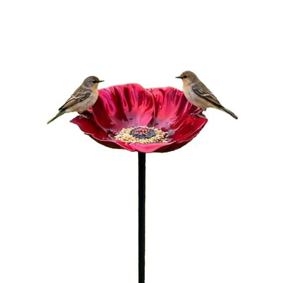 Handmade Metal Flower Garden Stake Outdoor Bird Bath Bowl for Bees Butterflies Pollinator Watering Station for Garden Lawn Yard Decor