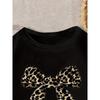 Children Crew Neck Short Sleeve T-Shirt with Leopard Print Bow Print