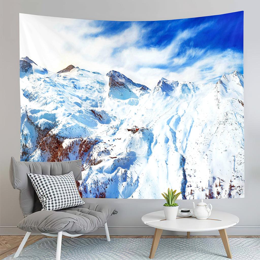 Snow Mountain Tapestry Snow Covered Trees Tapestry Natural Scenery Tapestry Wall Hanging Tapestries Art Living Room Bedroom Dorm