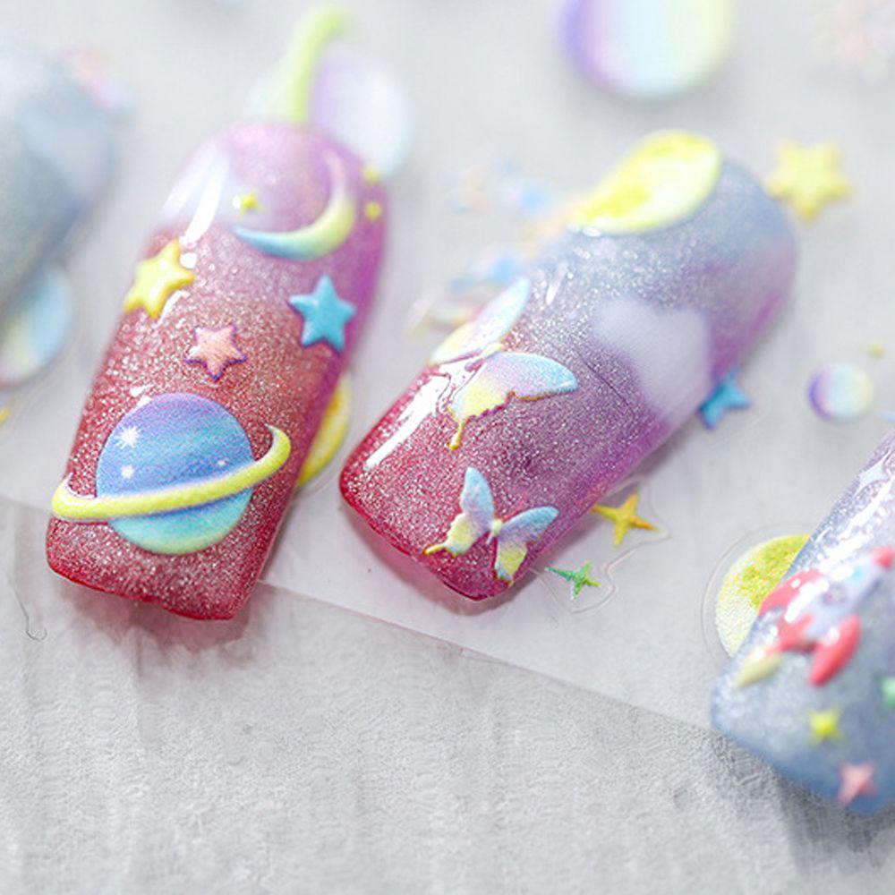 Universe 5D Carved Nail Decals Cartoon Nail Sticker DIY Nail Art Decorations Manicure Accessories