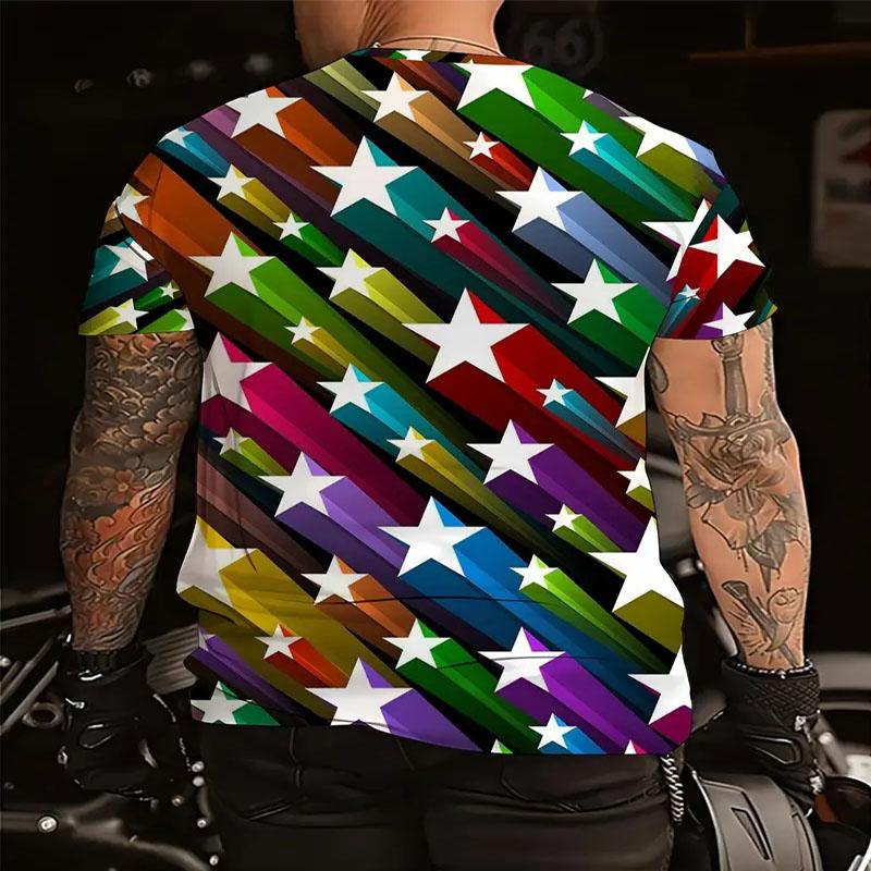 Pánské ležérní tričko s kulatým výstřihem a vzorem s efektním digitálním potiskem, módní top s krátkým rukávem vhodný pro každodenní nošení v létě