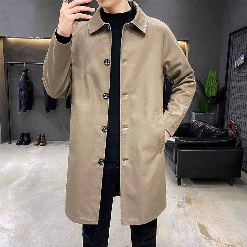 Men's Mid-Length Lapel Windbreaker: Lightweight, Loose-Fit Casual Jacket for Spring and Autumn