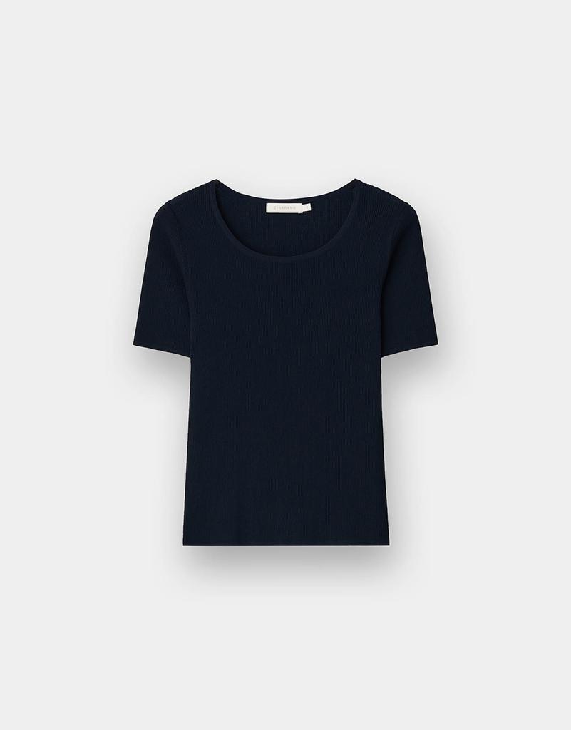 Giordano Ribbed U-Neck Short Sleeve Knit Sweater (14Gg) 356530 [2Color]