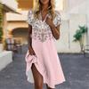 Women's Summer Casual Floral Printed Stand Collar Short Sleeve Dresses