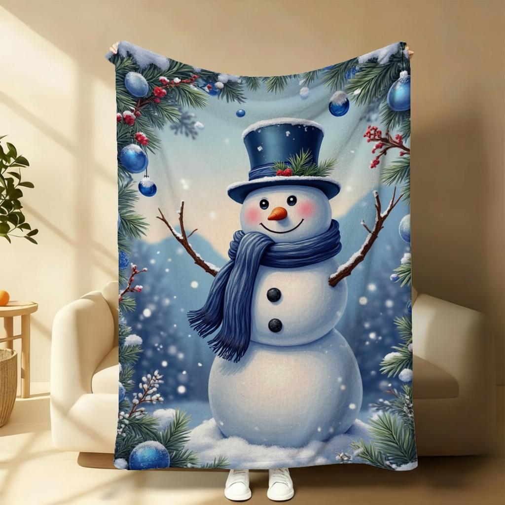 Cartoon Snowman Xmas Pine Gift Throw Blanket For Living Room Sofa Daily Leisure Birthday Anniversary Winter Family Gift