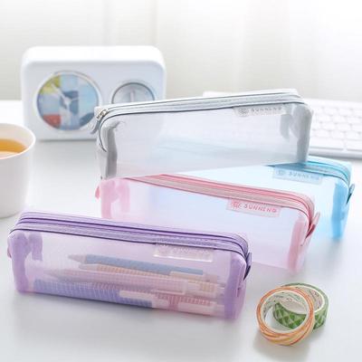 Estojo de Lápis Coreano Minimalista Transparente de Malha - Bolsa de Papelaria Estilo Japonês Fofa e Fresca para Estudantes