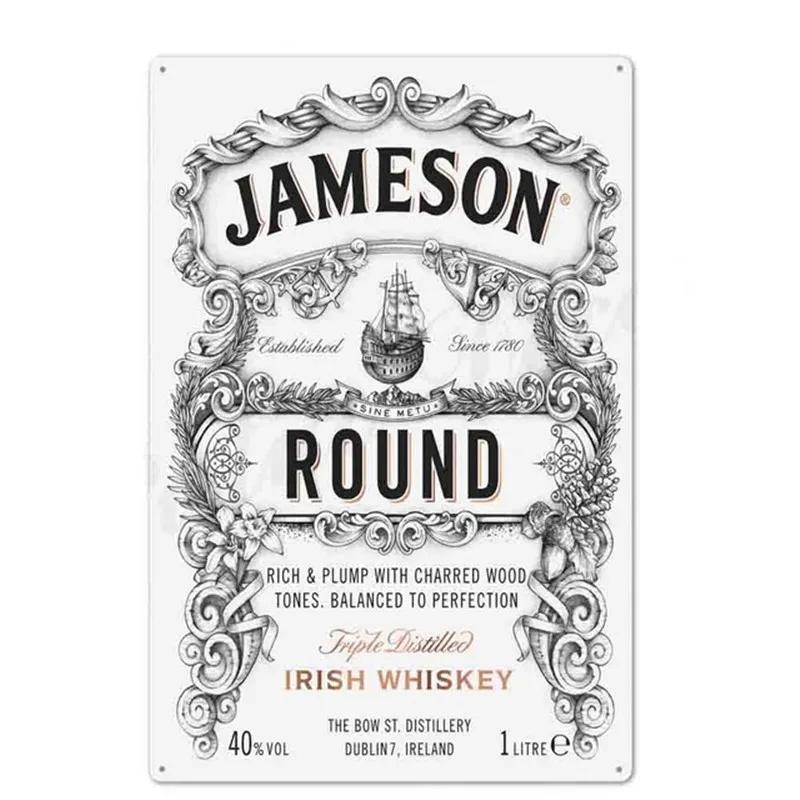 Öl Vin Jameson Affisch Metallplåt Skylt Vintage Metallväggplattor Hantverk Dekor Bar Café Kök Plåt Målning Järnplattor