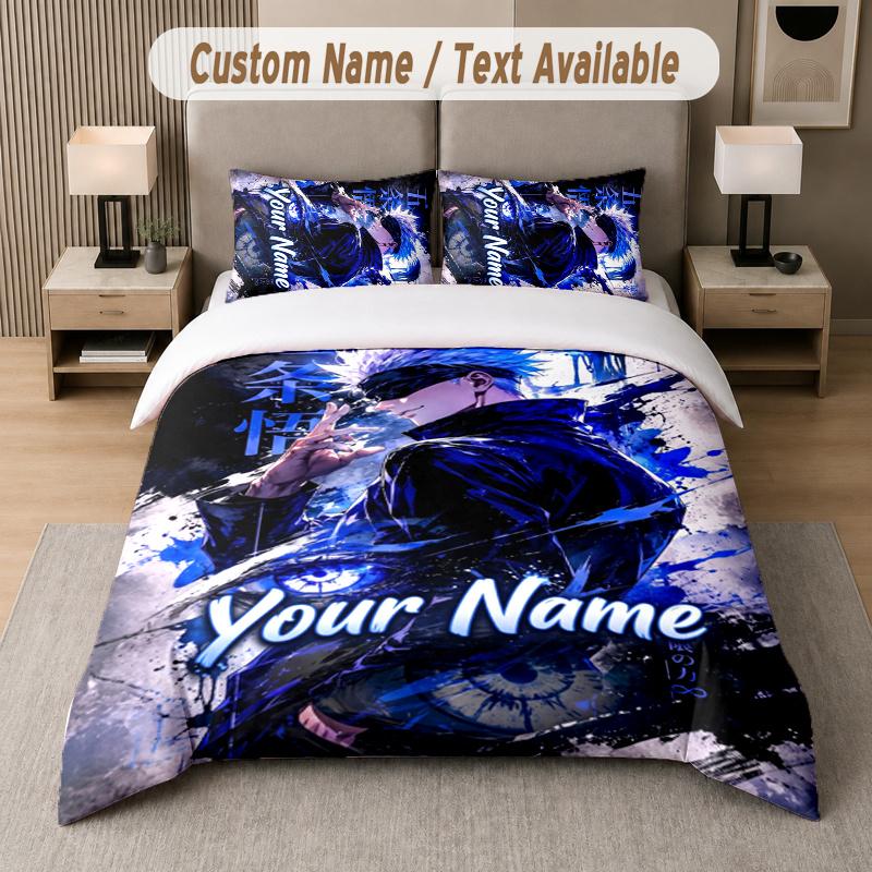 Custom Name Satoru Gojo 3Pcs Duvet Cover Set Personalized Text Bedding Pillowcases Bedroom