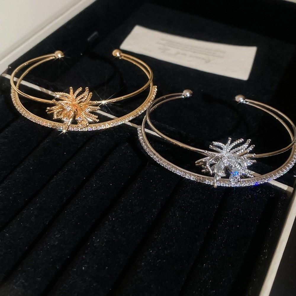 Arm Cuff Flower Wide Open Bangle Zircon Exaggerated Bracelet Unique Flower Cuff Bangles  Women