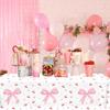 Bow Table Cloth,2 PCS Cherry Tableclothes,Pink Bow Waterproof Disposable Plastic Tablecovers for Birthday Bridal/Baby Shower Cherry-Themed Party