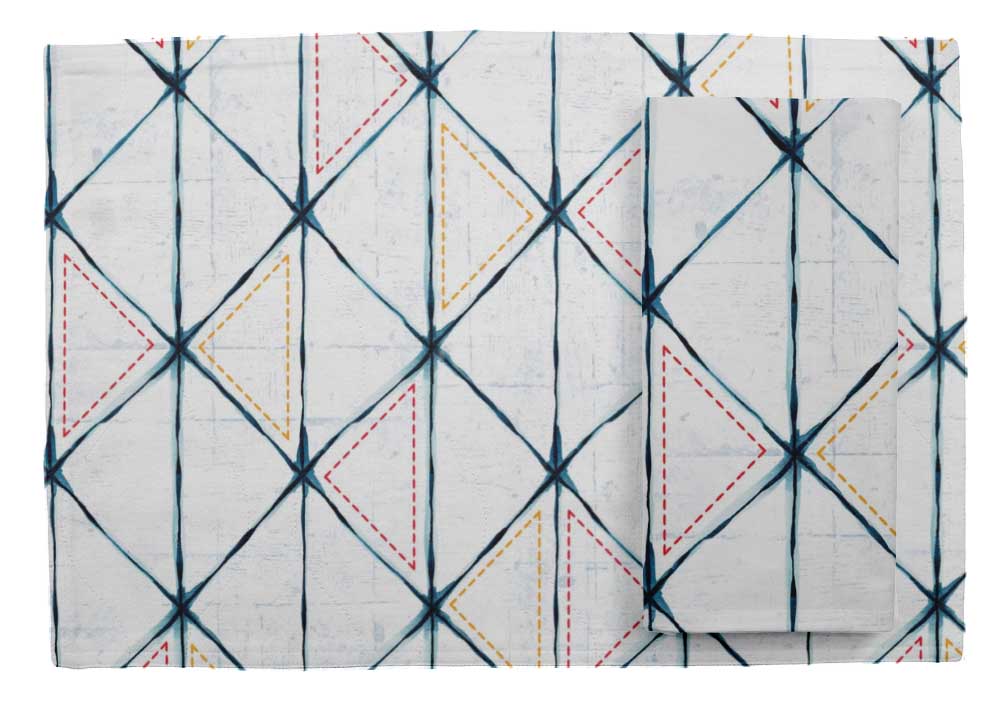 S4Sassy Blue Geometric Shibori Everyday Washable Placemats With Napkins Dining Table