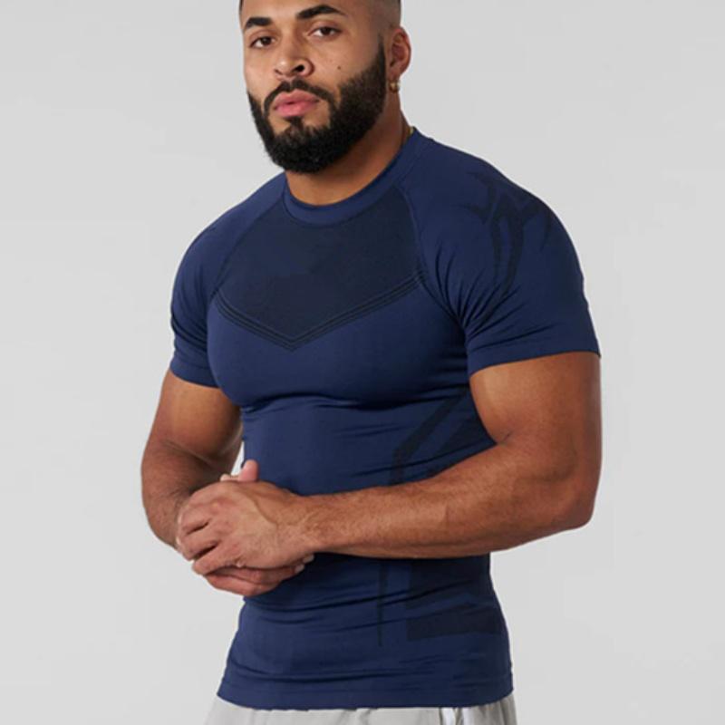 Men Short Sleeve T-Shirts Quick Dry Fitness Cycling Running Tight Tops Workout Training Underwear Gym Clothing