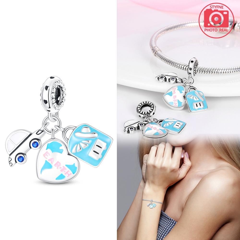Brand New Copper Metal Colors Blue Travel Suitcase Bead Components Compatible With Copper Metal Colors Authentic Original Bracelets Do It Yourself